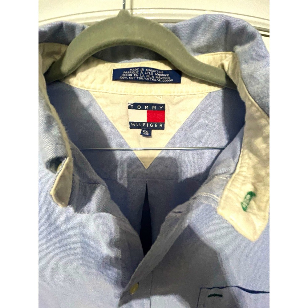 Vintage Tommy Hilfiger Blue Solid Cotton LS Button-Down Button-Up Shirt 2XL